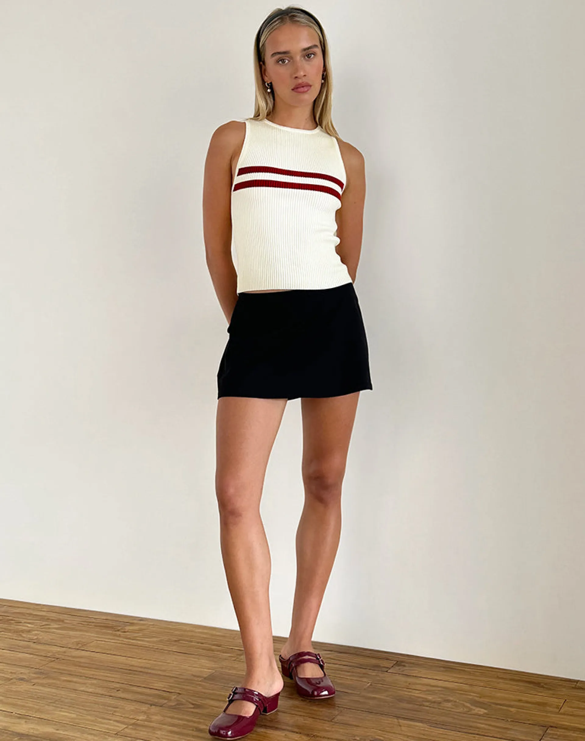 Motel Rocks Vest Tops-Bonisa Vest Top in Ivory with Red Stripes IvorywithRedStripes