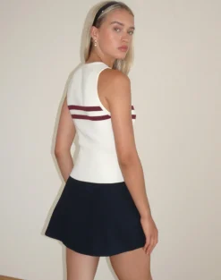 Motel Rocks Vest Tops-Bonisa Vest Top in Ivory with Red Stripes IvorywithRedStripes