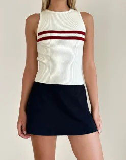 Motel Rocks Vest Tops-Bonisa Vest Top in Ivory with Red Stripes IvorywithRedStripes