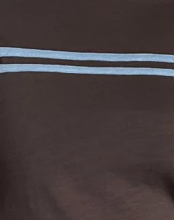 Motel Rocks Long Sleeve Tops-Bonjita Long Sleeve Top in Chocolate Brown with Ash Blue Two Stripe Binding