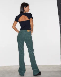 Motel Rocks Jeans | Flared Jeans-Bootleg Jeans in Cord Forest Green CordForestGreen
