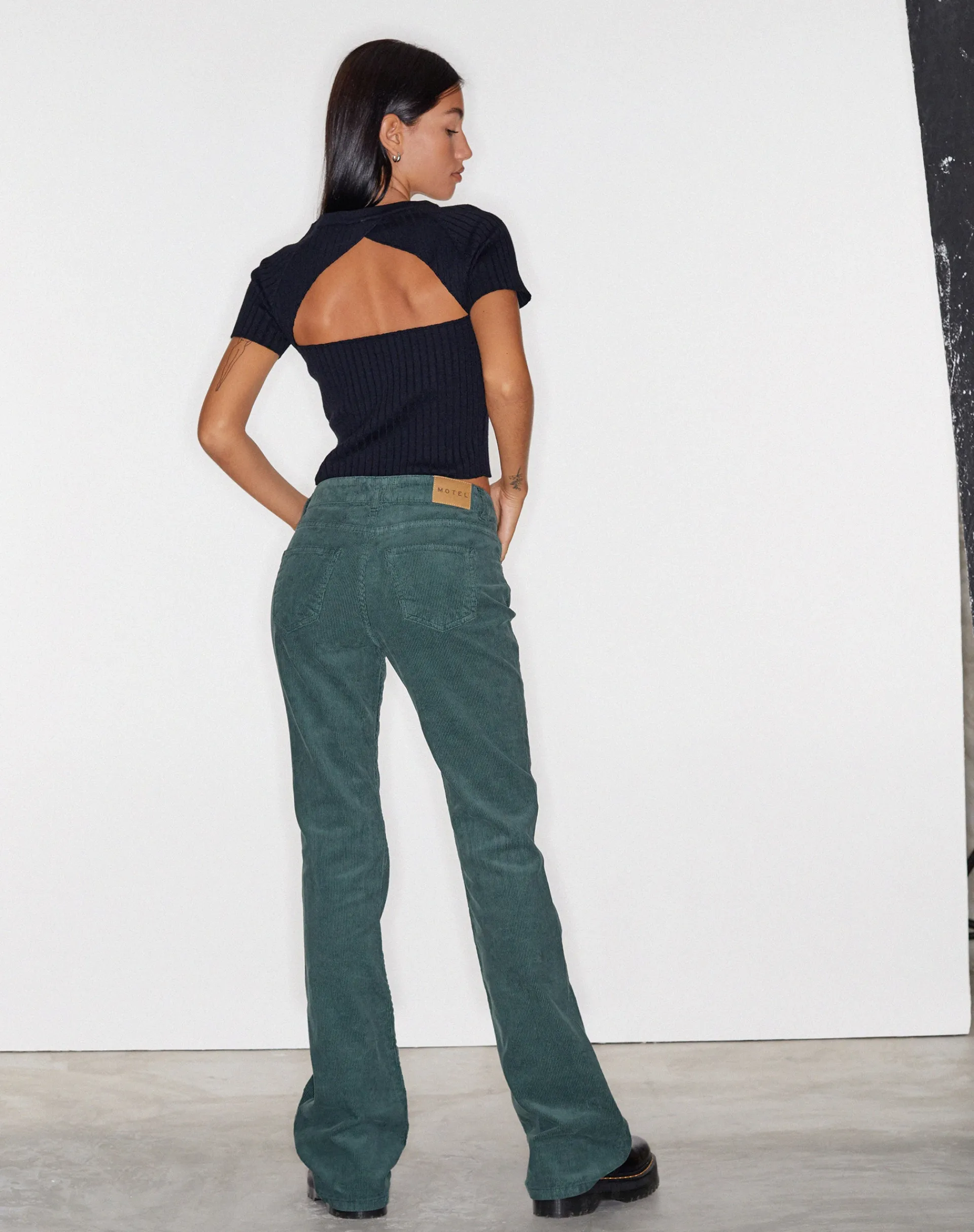 Motel Rocks Jeans | Flared Jeans-Bootleg Jeans in Cord Forest Green CordForestGreen