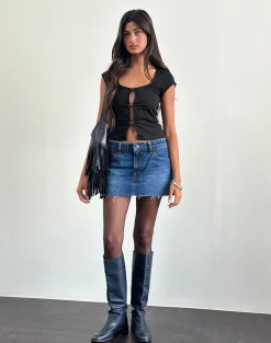 Motel Rocks Going Out Tops-Boska Top in Black with Red Rose