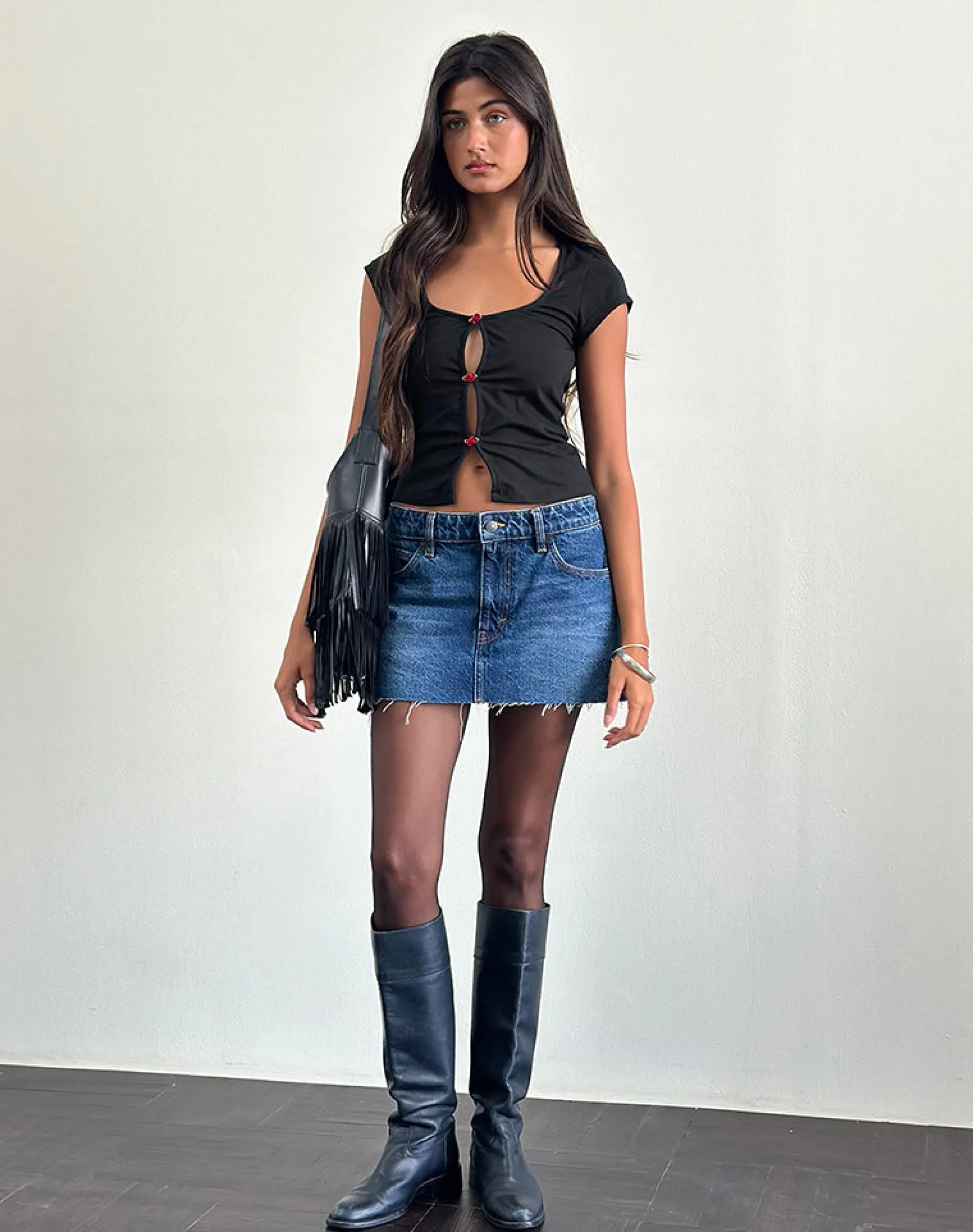 Motel Rocks Going Out Tops-Boska Top in Black with Red Rose