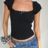 Motel Rocks Basics | Basic Tops-Bovillo Cap Sleeve Top in Black Ribbed Jersey BlackRibbedJersey