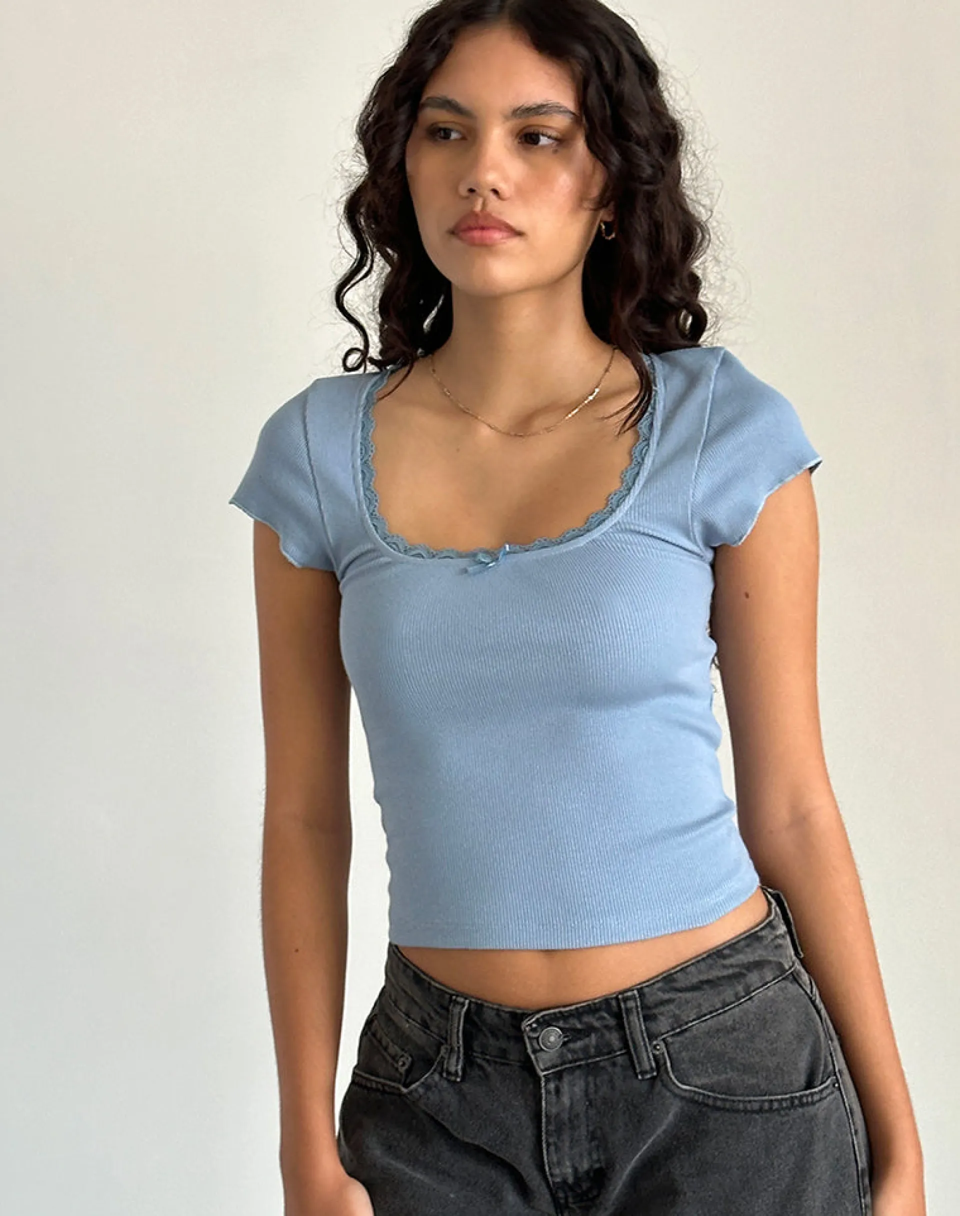 Motel Rocks Basic Tops-Bovillo Cap Sleeve Top in Nantucket Blue NantucketBlue