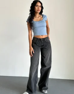 Motel Rocks Basic Tops-Bovillo Cap Sleeve Top in Nantucket Blue NantucketBlue