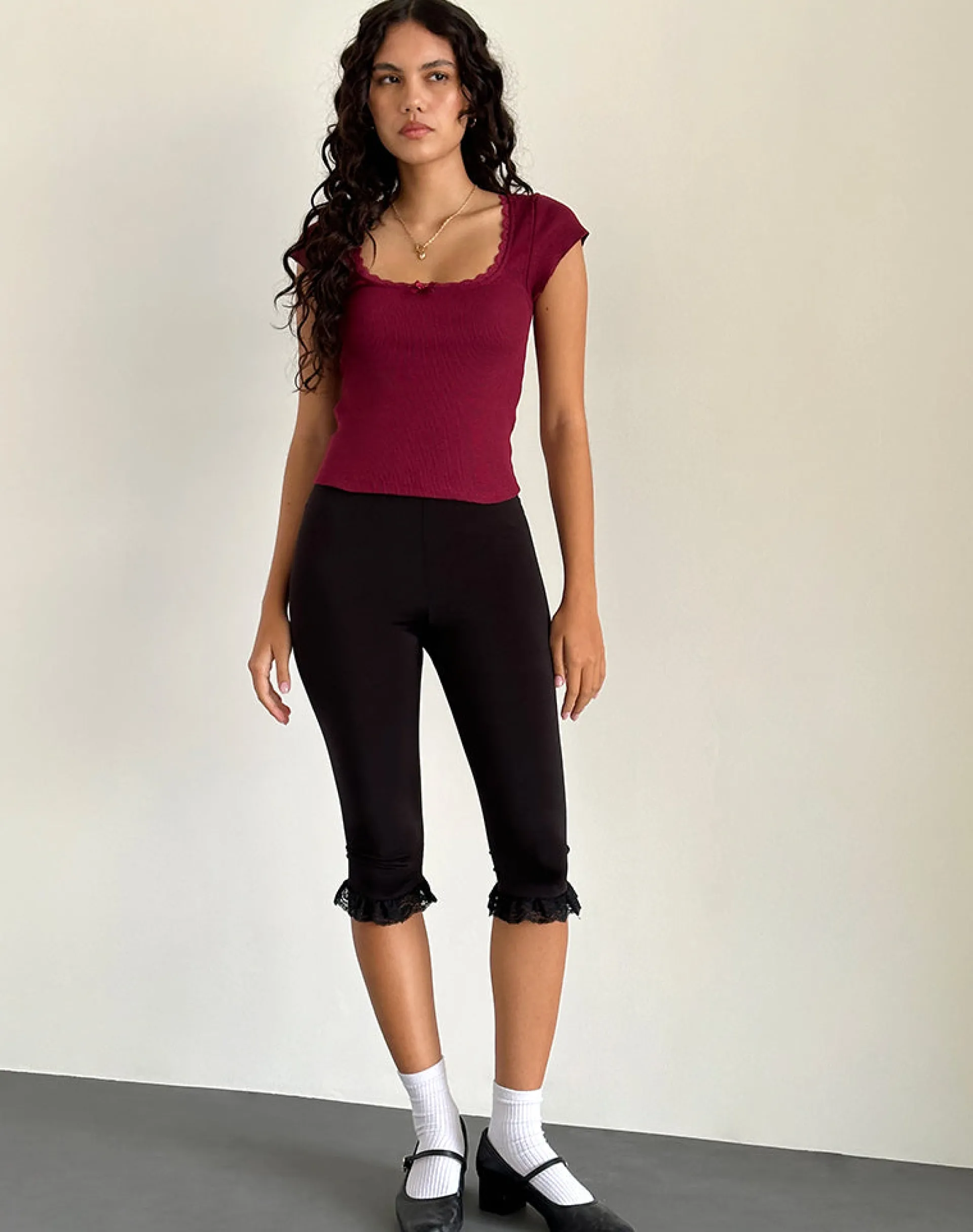 Motel Rocks Basics | Basic Tops-Bovillo Cap Sleeve Top in Burgundy