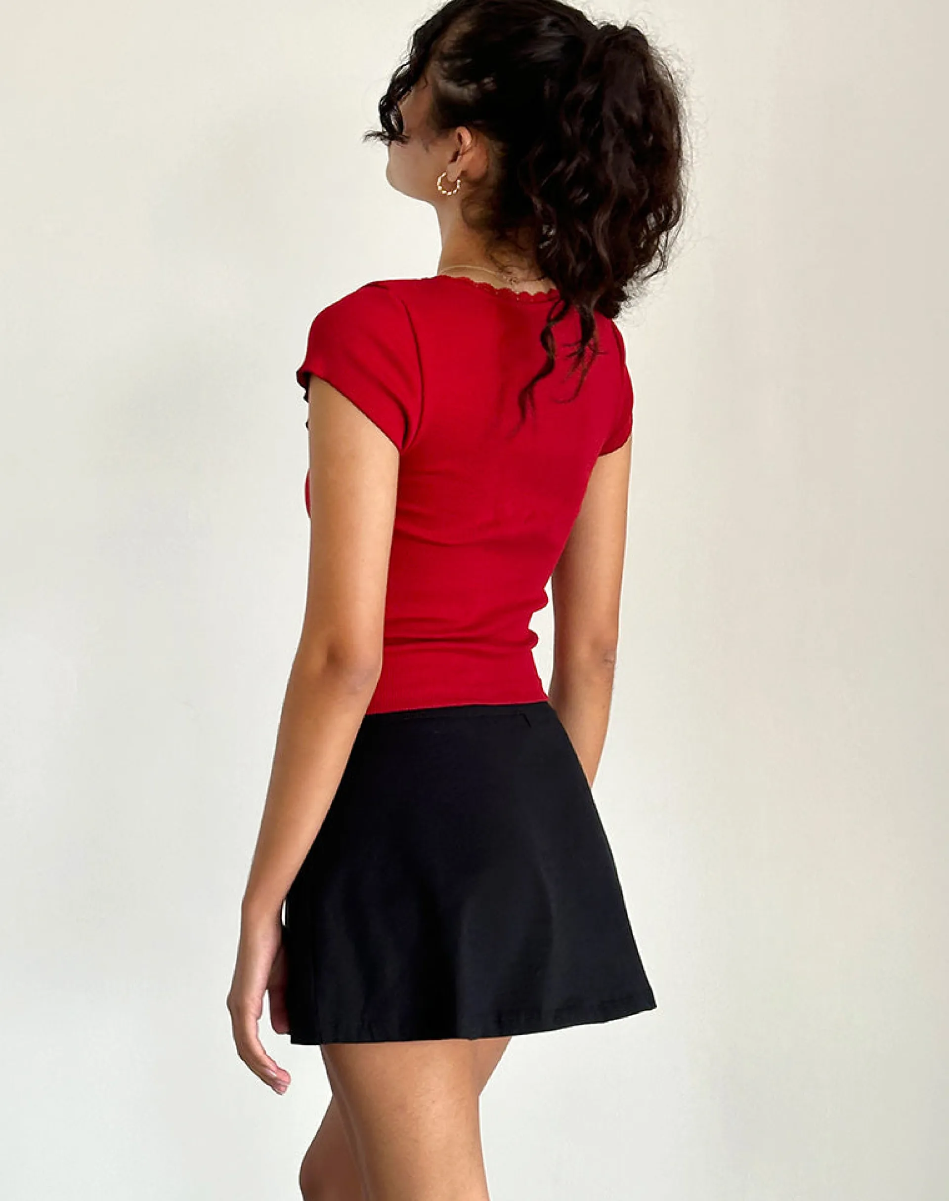 Motel Rocks Basics | Basic Tops-Bovillo Cap Sleeve Top in Adrenaline Red AdrenalineRed