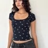 Motel Rocks Printed Tops-Bovino Top in Mini Bow Navy