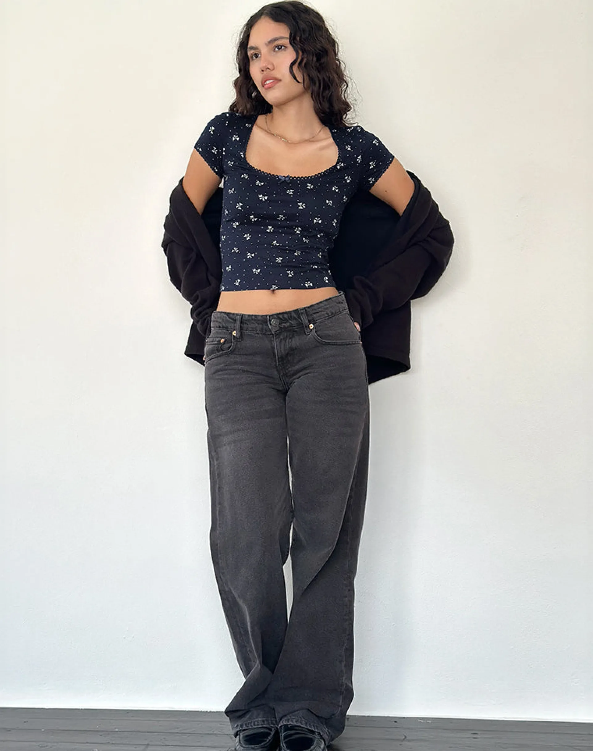 Motel Rocks Printed Tops-Bovino Top in Mini Bow Navy