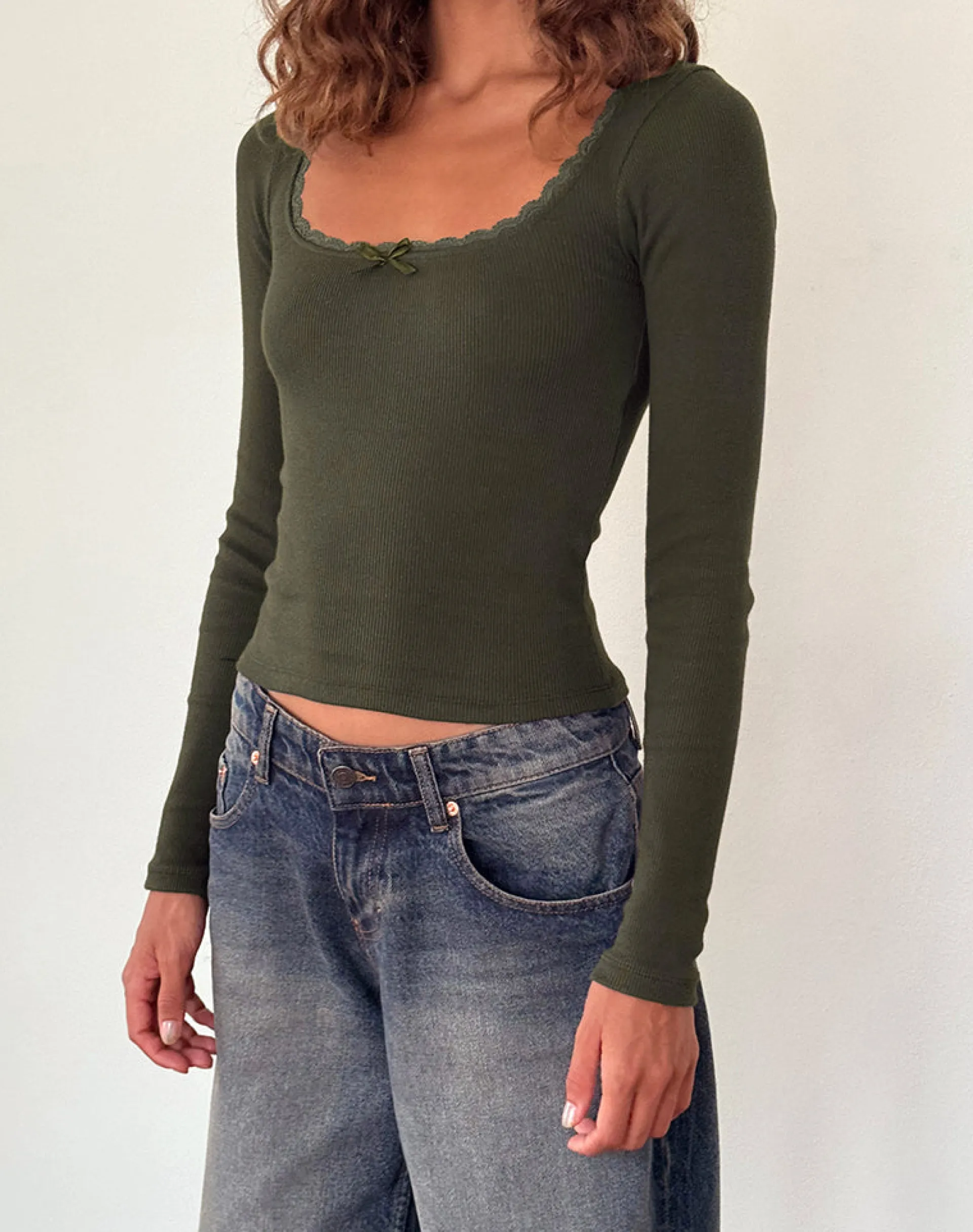 Motel Rocks Basics | Basic Tops-Bovita Long Sleeve Ribbed Top in Olive