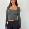 Motel Rocks Basics | Basic Tops-Bovita Long Sleeve Ribbed Top in Beluga Grey belugagrey