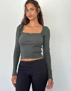 Motel Rocks Basics | Basic Tops-Bovita Long Sleeve Ribbed Top in Beluga Grey belugagrey