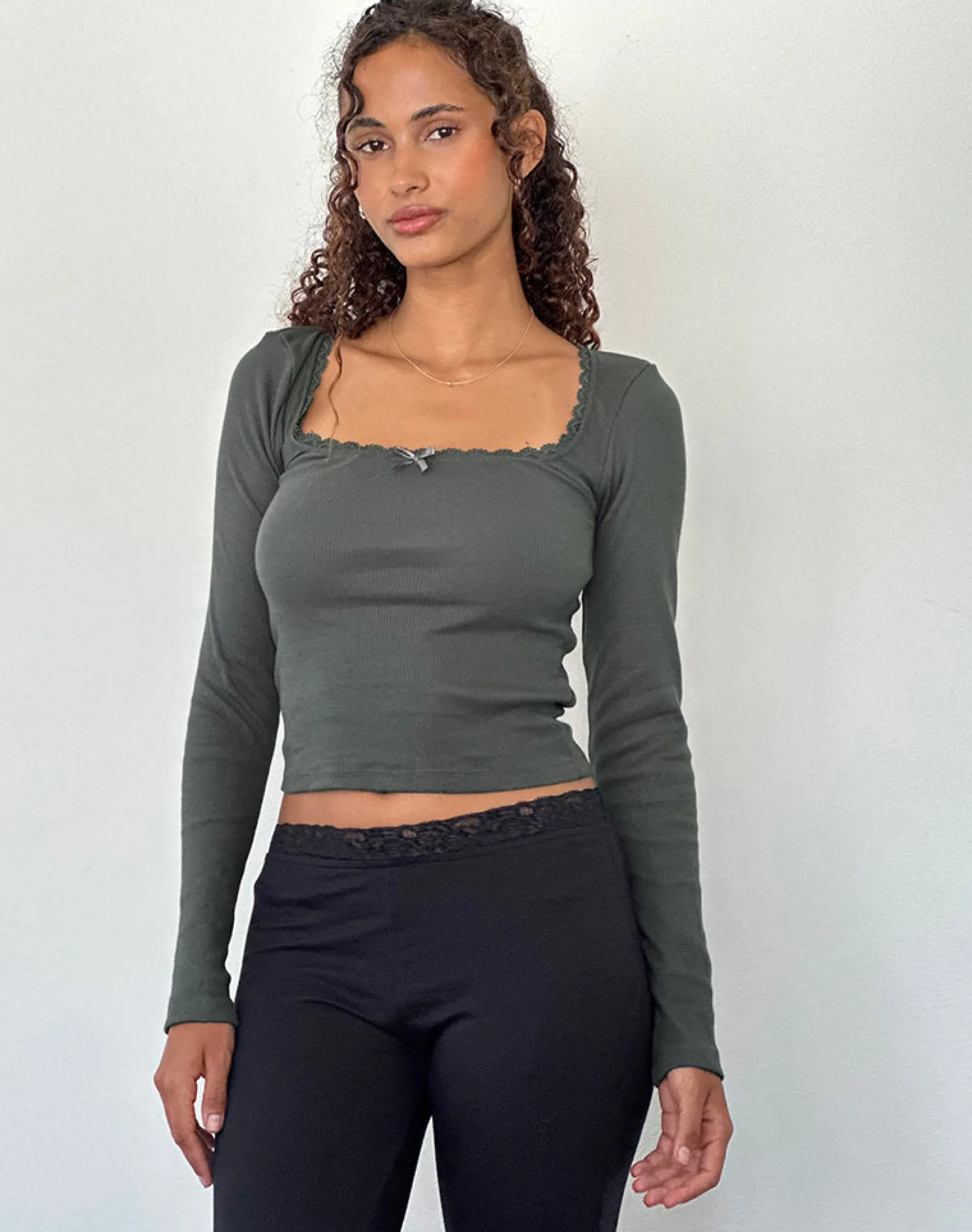 Motel Rocks Basics | Basic Tops-Bovita Long Sleeve Ribbed Top in Beluga Grey belugagrey