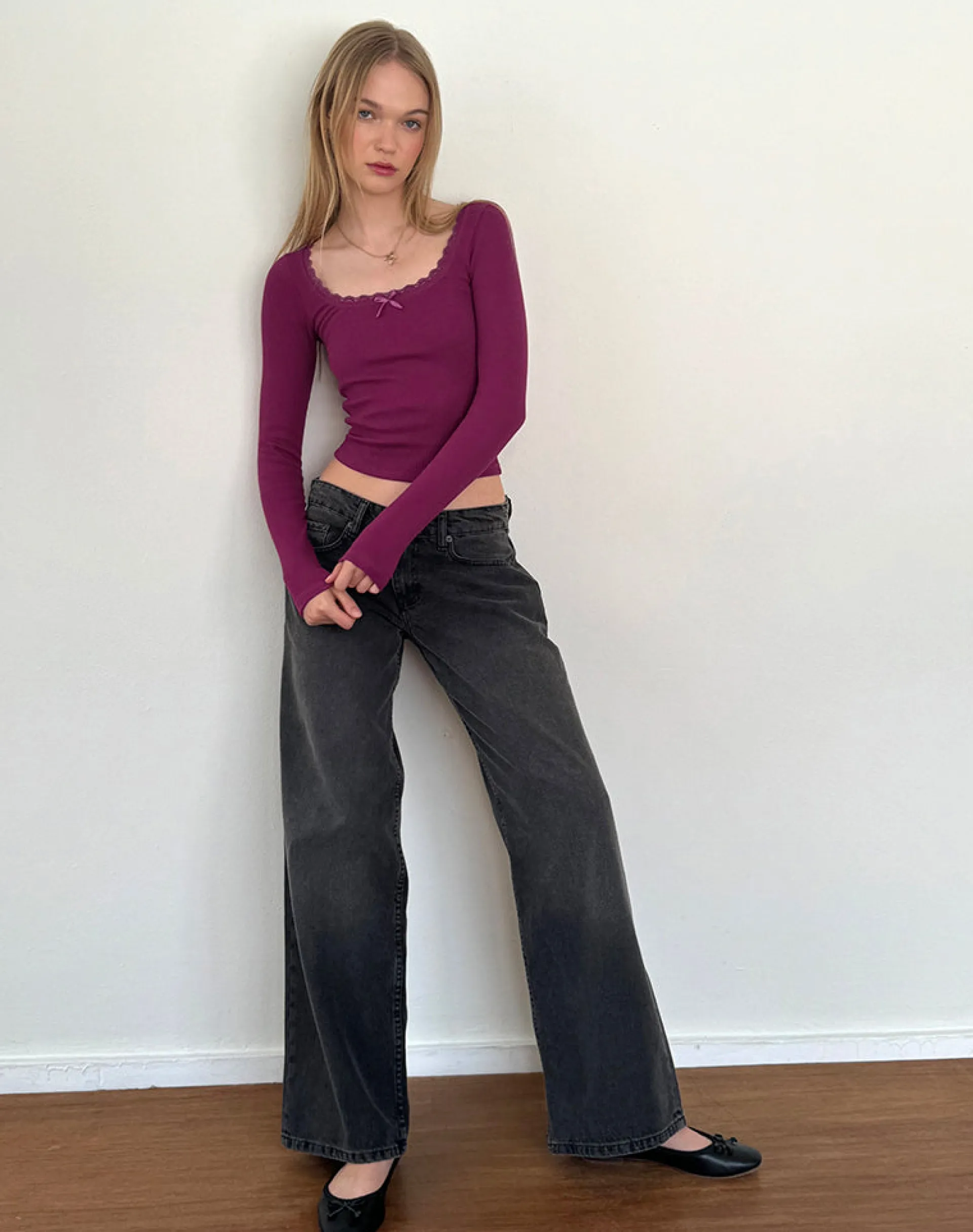 Motel Rocks Basics | Basic Tops-Bovita Long Sleeve Ribbed Top in berry