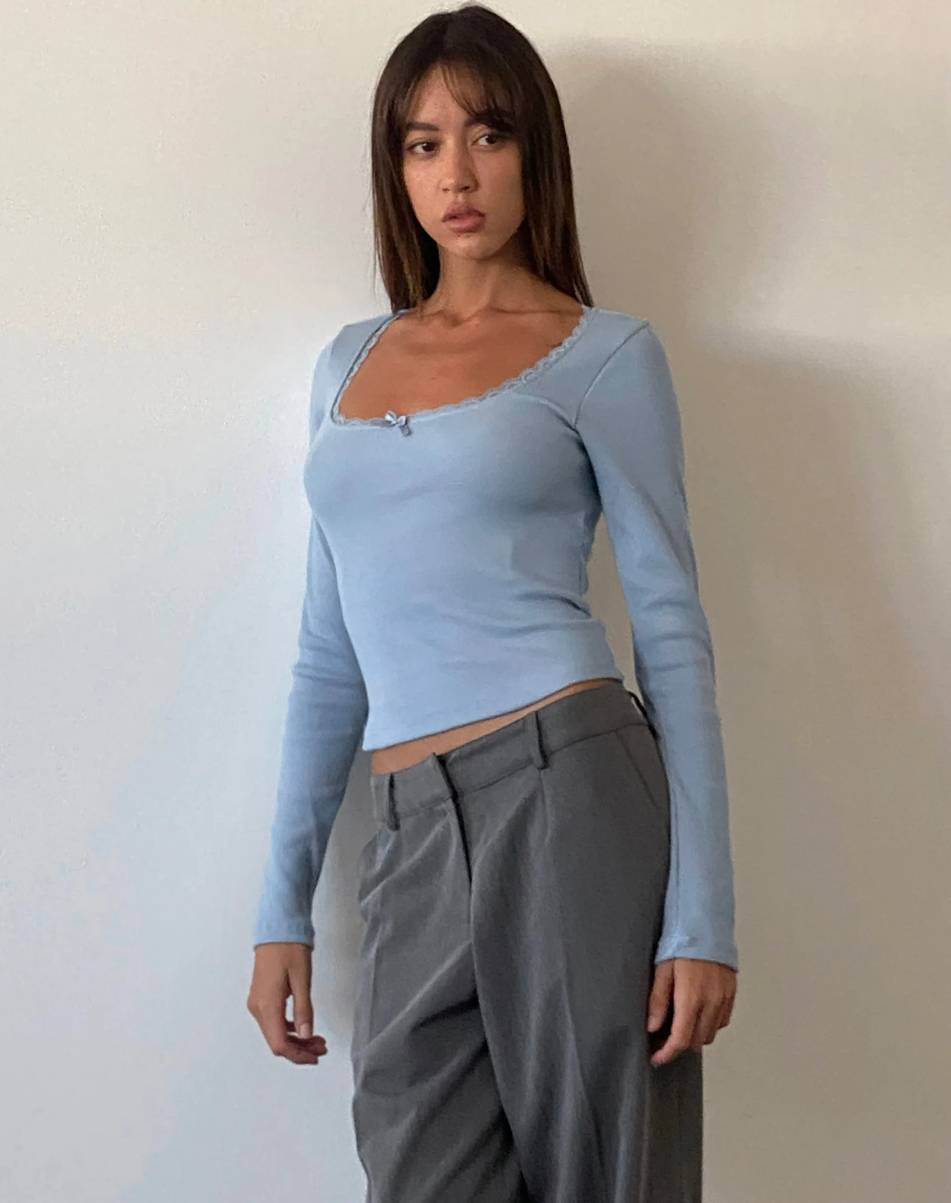 Motel Rocks Basics | Basic Tops-Bovita Long Sleeve Top in Nantucket Blue NantucketBlue