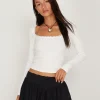 Motel Rocks Basics | Basic Tops-Bovita Long Sleeve Top in Rib White RibWhite