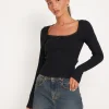 Motel Rocks Basics | Basic Tops-Bovita Long Sleeve Top in Rib Black RibBlack