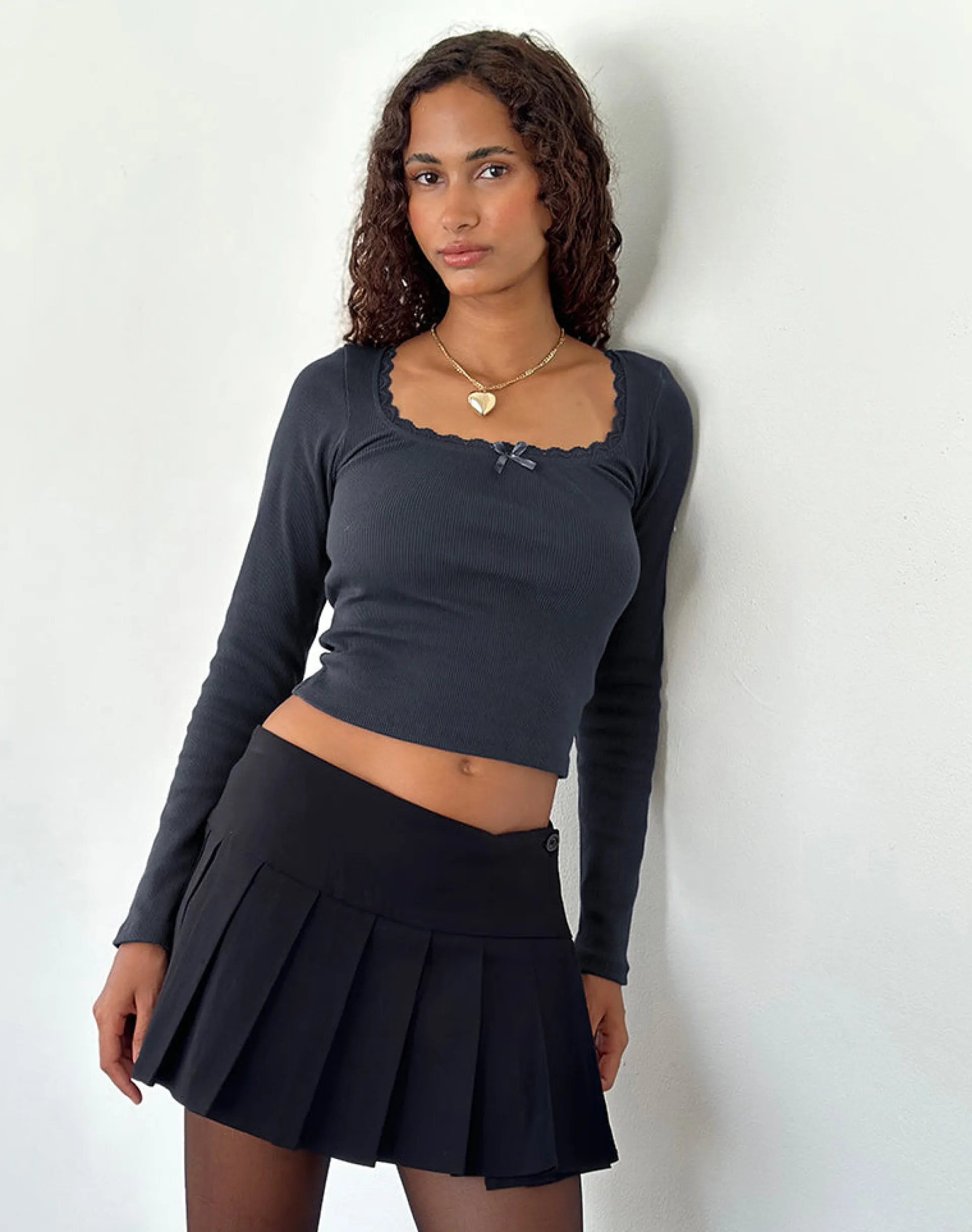 Motel Rocks Basic Tops | Long Sleeve Tops-Bovita Long Sleeve Top in Ocean Storm OceanStorm