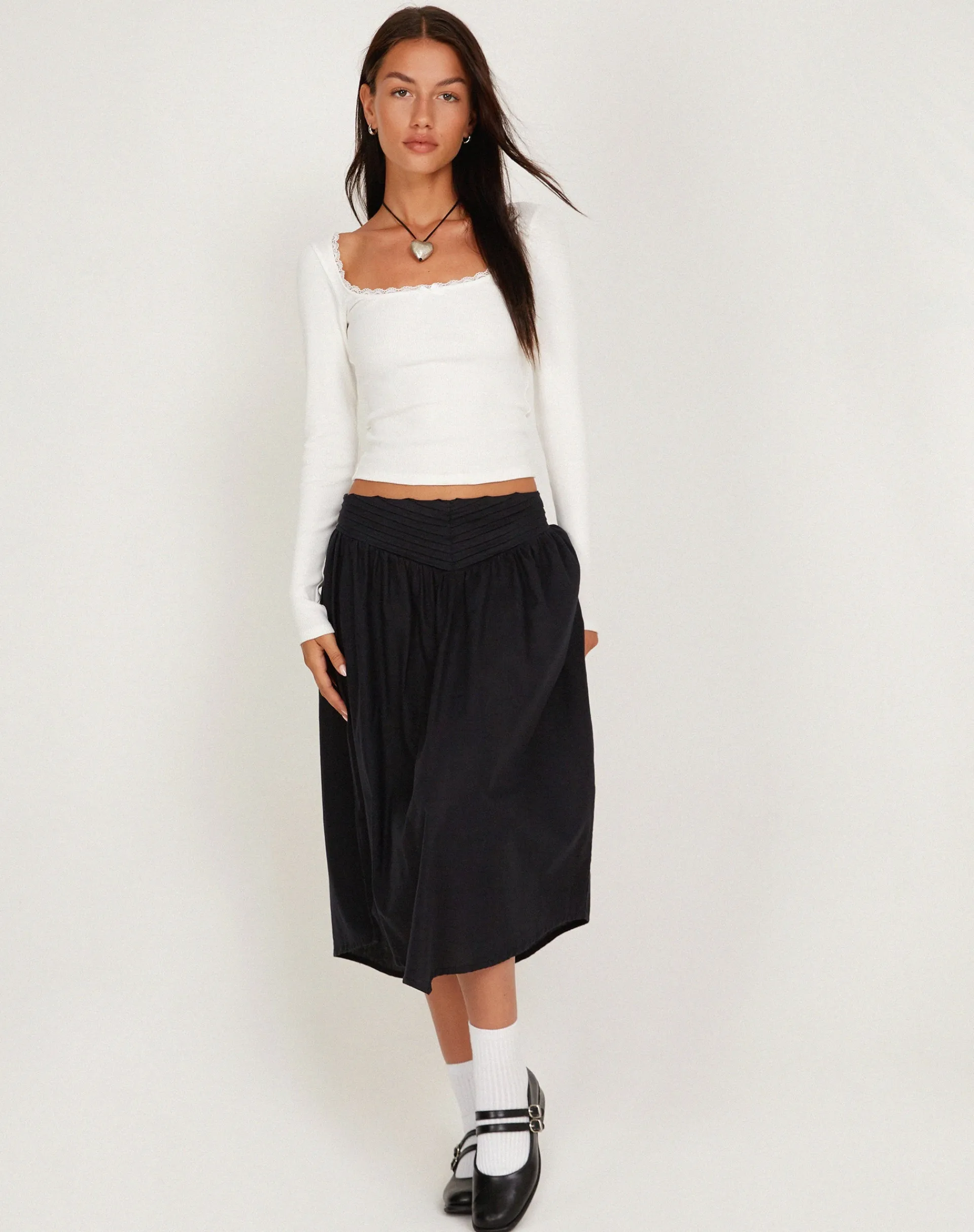 Motel Rocks Basics | Basic Tops-Bovita Long Sleeve Top in Rib White RibWhite