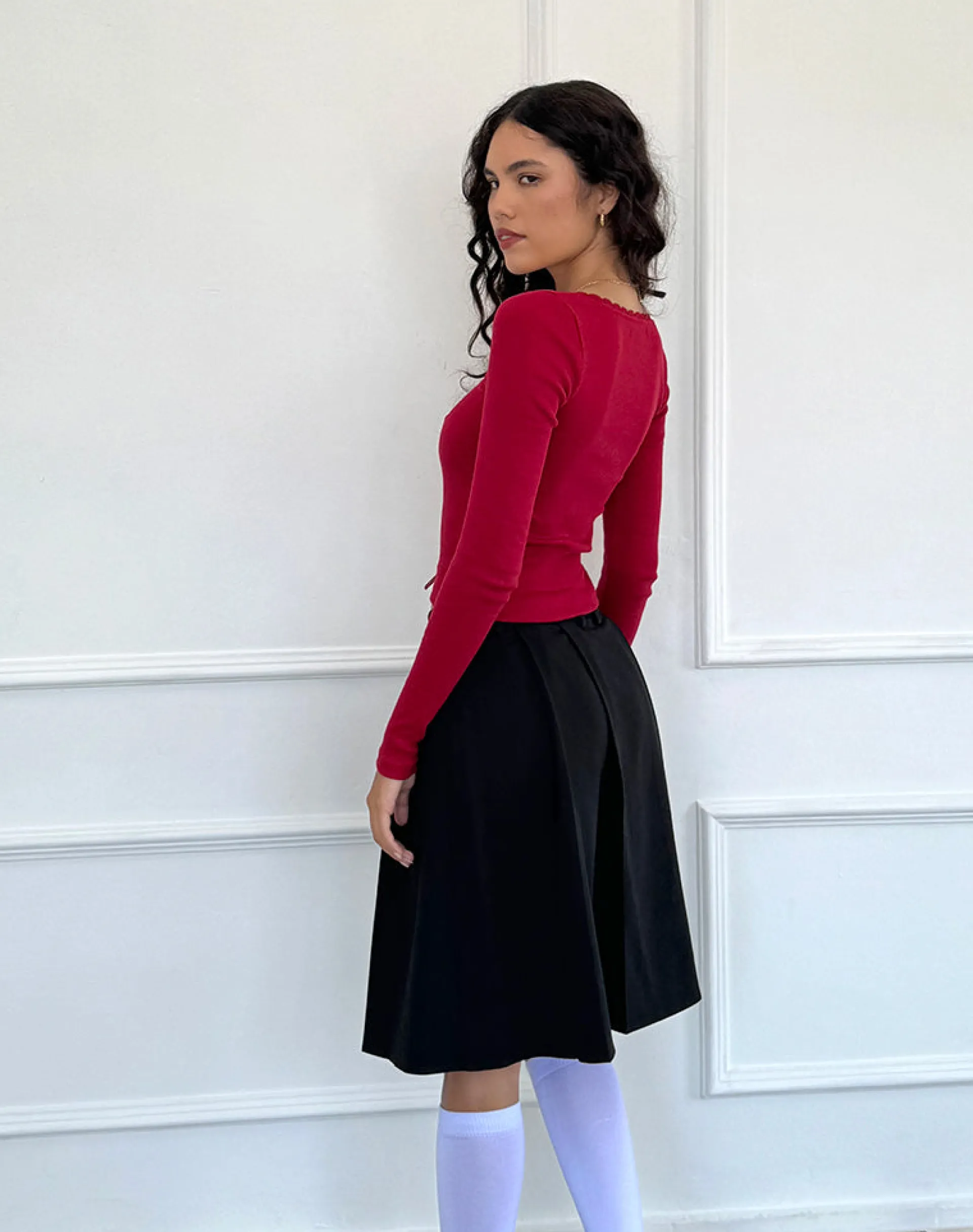Motel Rocks Basics | Basic Tops-Bovita Long Sleeve Top in Adrenaline Red adrenalinered
