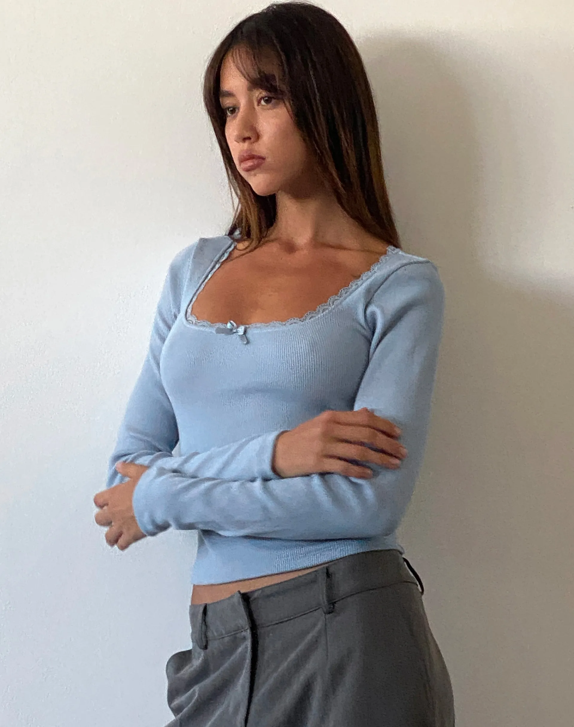 Motel Rocks Basics | Basic Tops-Bovita Long Sleeve Top in Nantucket Blue NantucketBlue
