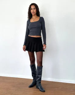 Motel Rocks Basic Tops | Long Sleeve Tops-Bovita Long Sleeve Top in Ocean Storm OceanStorm