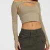 Motel Rocks Basic Tops-Brandy Long Sleeve Top in London Fog LondonFog