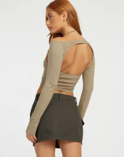 Motel Rocks Basic Tops-Brandy Long Sleeve Top in London Fog LondonFog