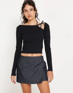 Motel Rocks Basics-Braya Wrap Mini Skirt in Dark Indigo