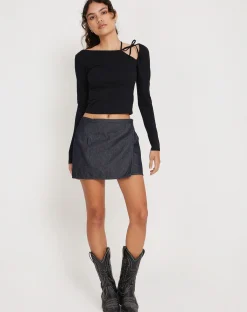 Motel Rocks Basics-Braya Wrap Mini Skirt in Dark Indigo