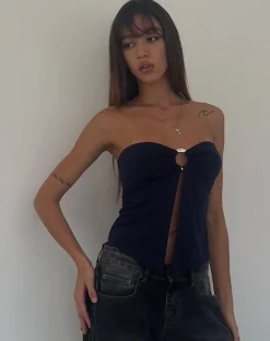 Motel Rocks Bandeau Tops-Brea Bandeau Butterfly Top in Slinky Navy SlinkyNavy