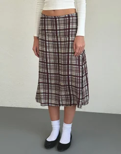 Motel Rocks Midi Skirts-Brella Midi Skirt in Multi Check Brown MultiCheckBrown