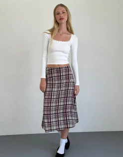 Motel Rocks Midi Skirts-Brella Midi Skirt in Multi Check Brown MultiCheckBrown