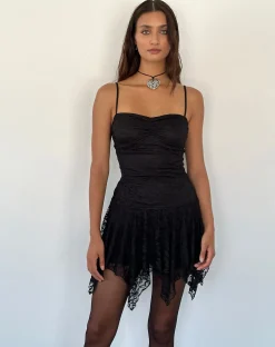 Motel Rocks Little Black Dresses | Mini Dresses-Brilliana Mini Dress in Floral Lace Jet Black
