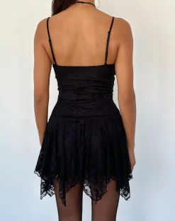 Motel Rocks Little Black Dresses | Mini Dresses-Brilliana Mini Dress in Floral Lace Jet Black