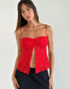 Motel Rocks Strappy Tops | Going Out Tops-Briony Top in Lace Red LaceRed
