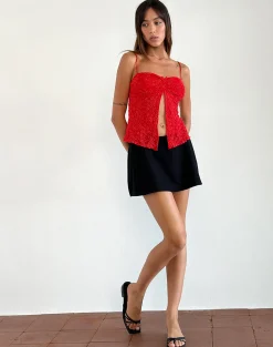 Motel Rocks Strappy Tops | Going Out Tops-Briony Top in Lace Red LaceRed