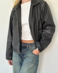Motel Rocks Pu Jackets | Jackets-Brittany Distressed Jacket in PU Black