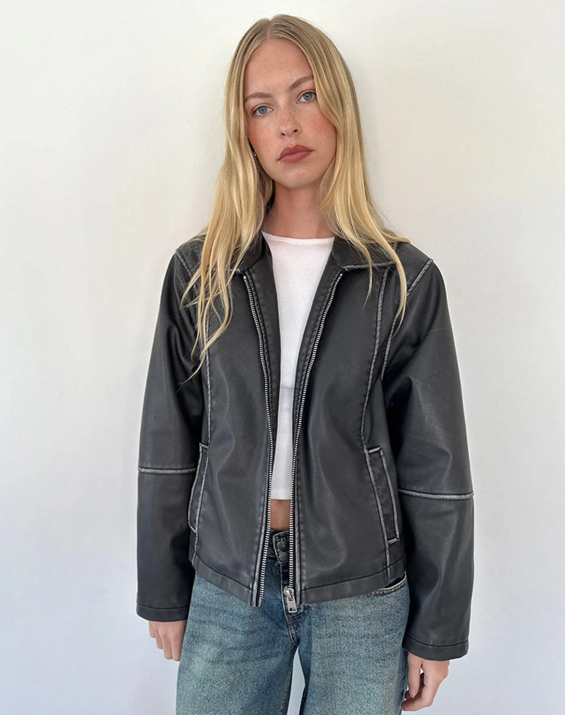 Motel Rocks Pu Jackets | Jackets-Brittany Distressed Jacket in PU Black