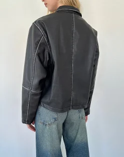Motel Rocks Pu Jackets | Jackets-Brittany Distressed Jacket in PU Black