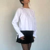 Motel Rocks Shirts And Blouses | Long Sleeve Tops-Bulila Tie Sleeve Blouse in White Poplin