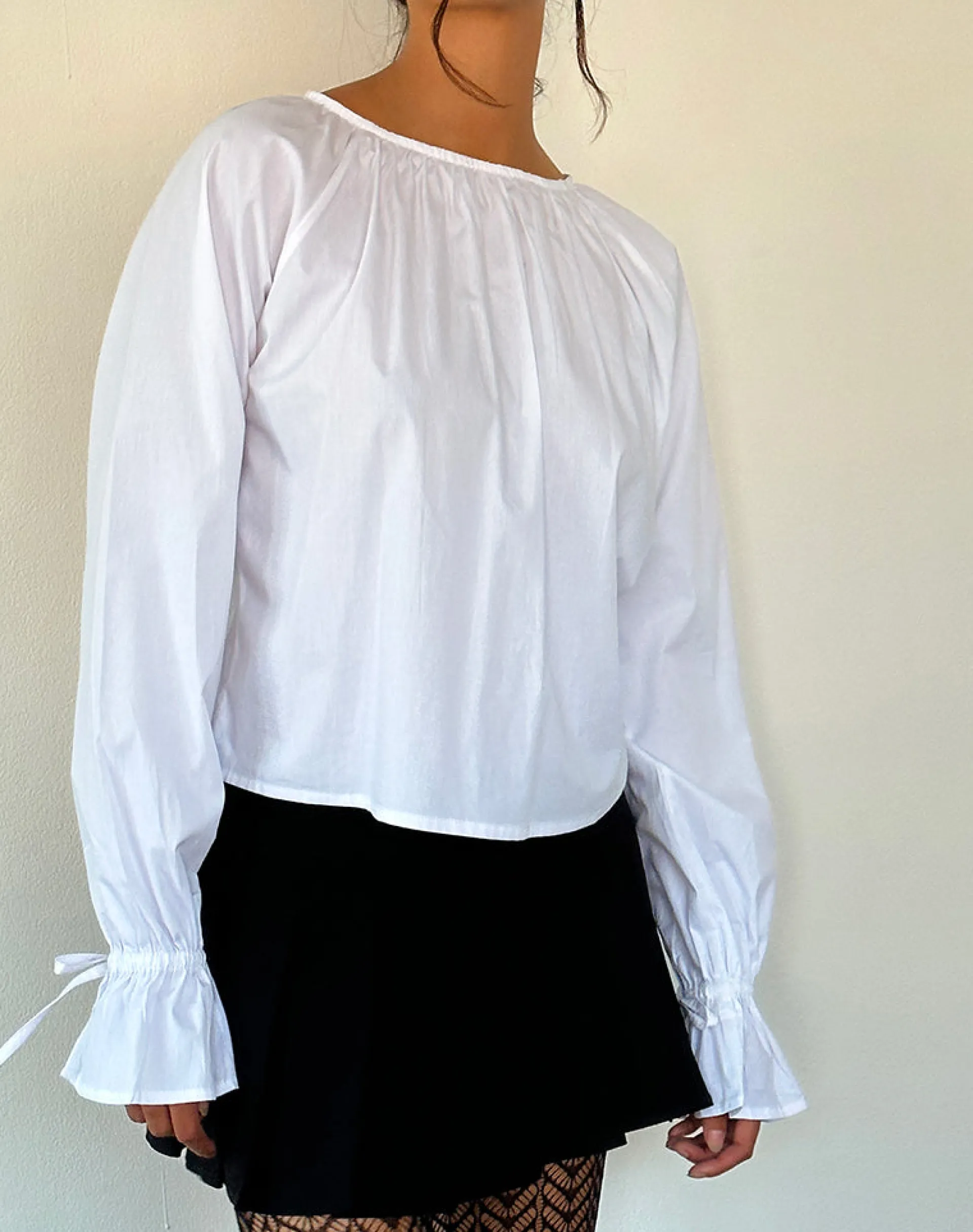 Motel Rocks Shirts And Blouses | Long Sleeve Tops-Bulila Tie Sleeve Blouse in White Poplin