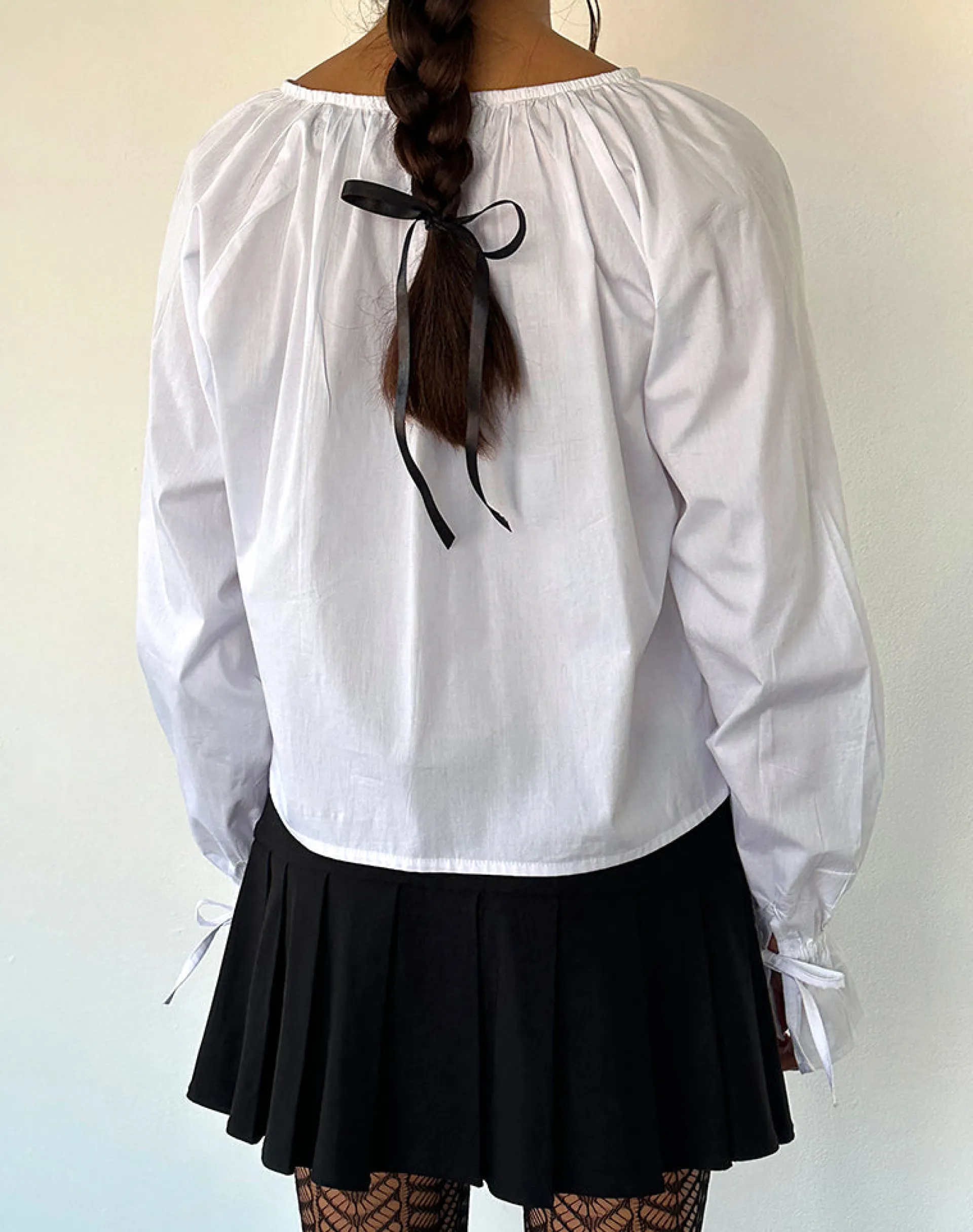 Motel Rocks Shirts And Blouses | Long Sleeve Tops-Bulila Tie Sleeve Blouse in White Poplin