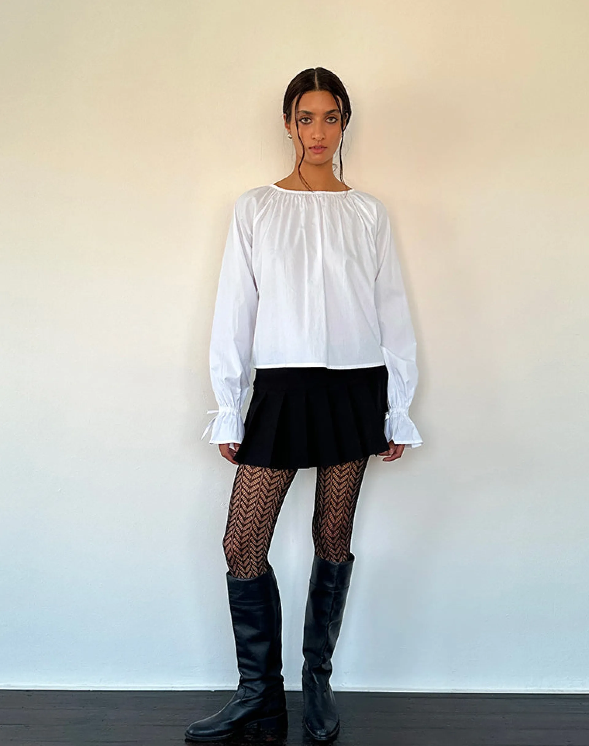 Motel Rocks Shirts And Blouses | Long Sleeve Tops-Bulila Tie Sleeve Blouse in White Poplin