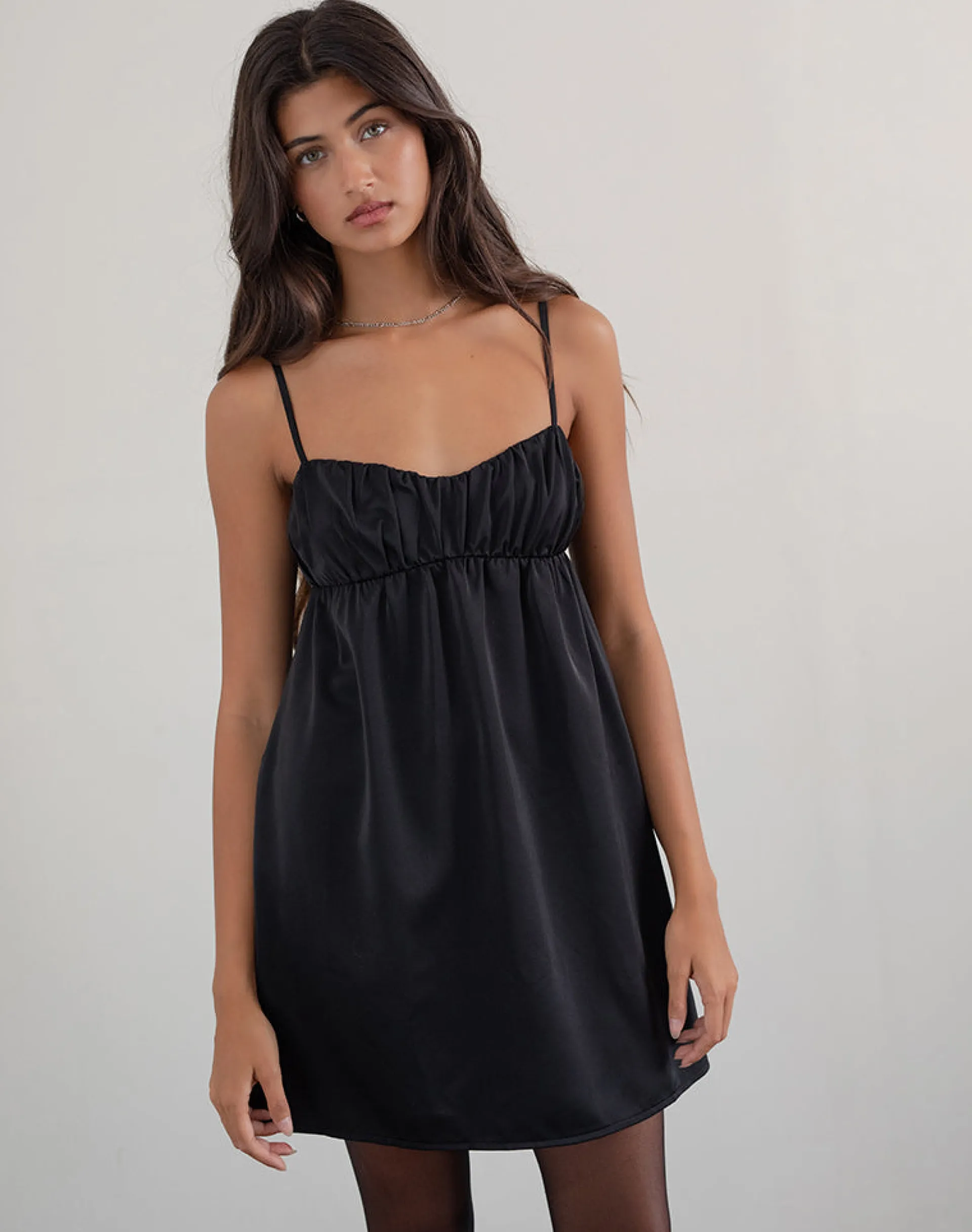 Motel Rocks Day Dresses | Little Black Dresses-Cadenza Square Neck Slip Mini Dress in Black