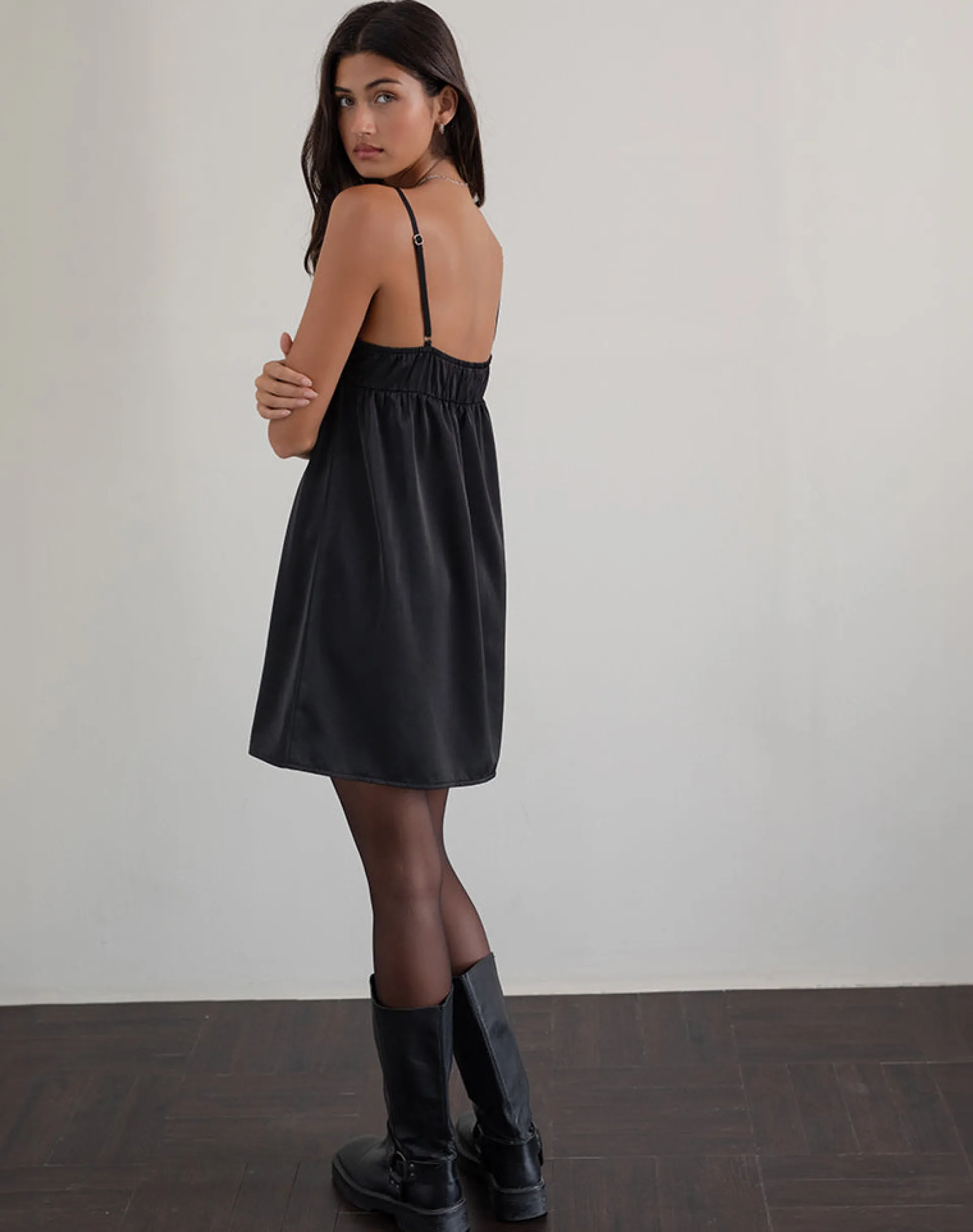 Motel Rocks Day Dresses | Little Black Dresses-Cadenza Square Neck Slip Mini Dress in Black