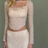 Motel Rocks Long Sleeve Tops | Lace Tops-Caelyn Long Sleeve Top in Textured Nude Lace