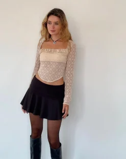 Motel Rocks Long Sleeve Tops | Lace Tops-Caelyn Long Sleeve Top in Textured Nude Lace